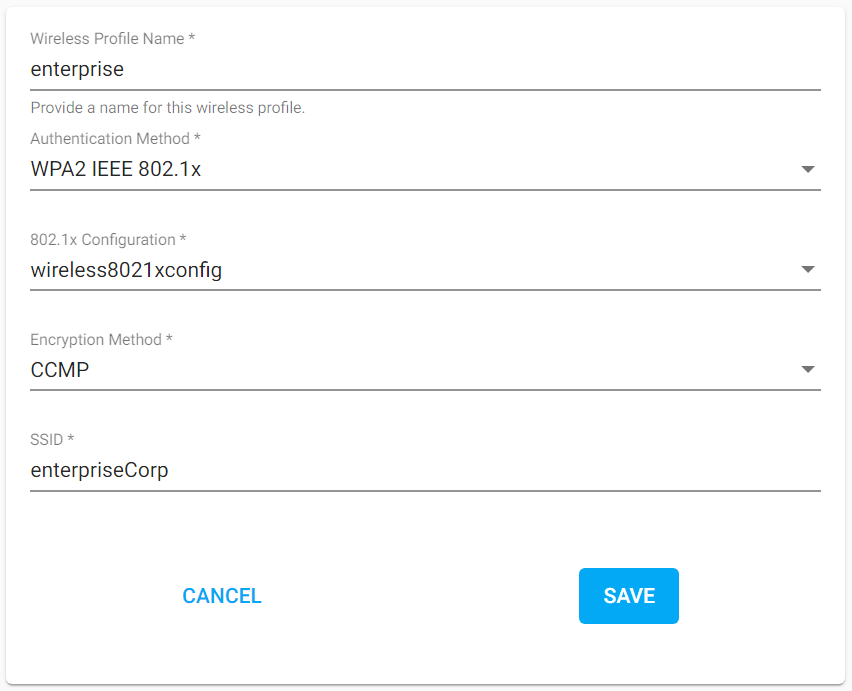 Figure 3: Example Wireless Config with IEEE802.1x